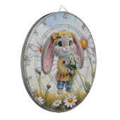 Kaninchen rosa Ohren weiße Gänseblümchen Dartscheibe (Vorderseite Links)