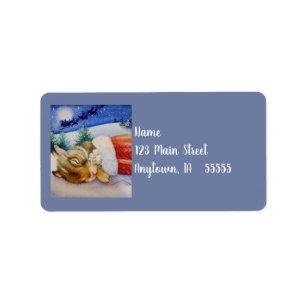 Kaninchen schläft in Santa's Mitten-Wasserfarben-K Adressaufkleber