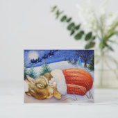 Kaninchen schläft in Santa's Mitten-Wasserfarben-K Postkarte (Stehend Vorderseite)