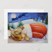 Kaninchen schläft in Santa's Mitten-Wasserfarben-K Postkarte (Vorne/Hinten)
