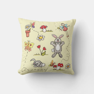 Kaninchen, Schmetterlinge, Blumen & Fee Kissen