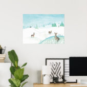 Kaninchen sitzen und im Schnee springen Poster (Heimbüro)