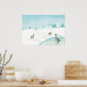 Kaninchen sitzen und im Schnee springen Poster (Küche)
