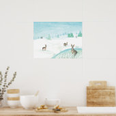 Kaninchen sitzen und im Schnee springen Poster (Küche)