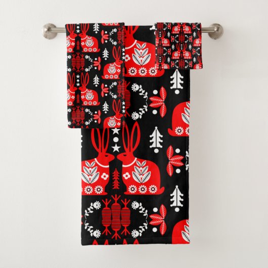 Kaninchen Skandinavische Volkskunst Badhandtuch Set (Insitu)