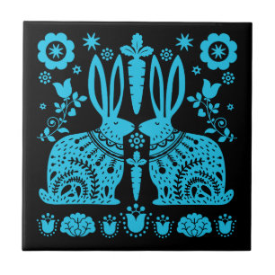 Kaninchen Skandinavische Volkskunst Fliese