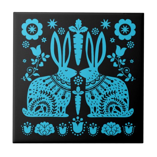 Kaninchen Skandinavische Volkskunst Fliese (Vorderseite)