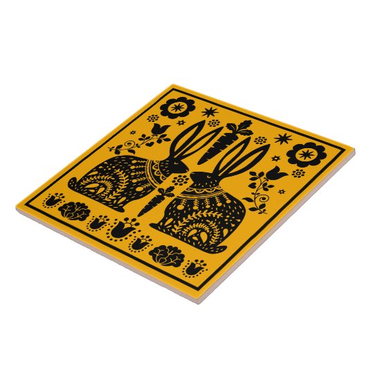 Kaninchen Skandinavische Volkskunst Fliese (Seite)