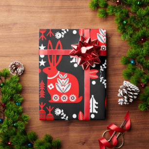 Kaninchen Skandinavische Volkskunst Geschenkpapier