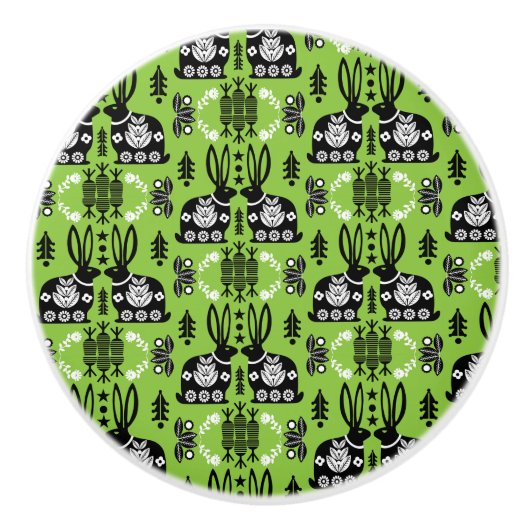 Kaninchen Skandinavische Volkskunst Keramikknauf (Vorderseite)