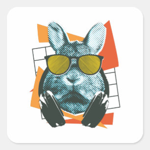 Kaninchen-Sonnenbrille, lustiger Hase mit Sonnenbr Quadratischer Aufkleber