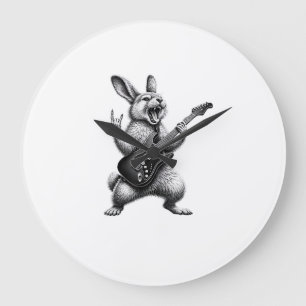 Kaninchen spielt Gitarre Rockstar Kaninchenliebhab Große Wanduhr
