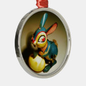 Kaninchen Spielzeug und Ostergelbe Ei Silbernes Ornament (Rechts)