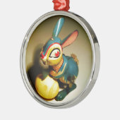 Kaninchen Spielzeug und Ostergelbe Ei Silbernes Ornament (Links)