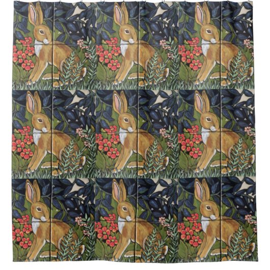 Kaninchen Tapestry Tile floral Navy Blue Hare Deko Duschvorhang