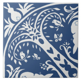 Kaninchen Tile Blue und White Bunny Bird Baumuster Fliese