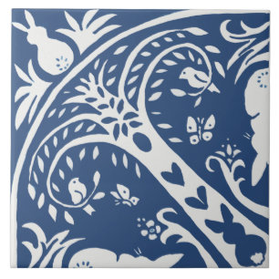 Kaninchen Tile Blue und White Bunny Bird Baumuster Fliese