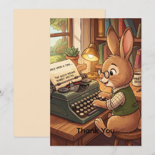 Kaninchen tippt auf einer Retro-Schreibmaschine Dankeskarte