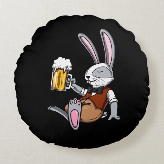 Kaninchen trinken Bier Bunny Funny Funny Party Rundes Kissen (Vorderseite)