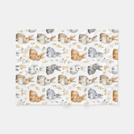 Kaninchen und Blätter Fleecedecke (Vorderseite (Horizontal))