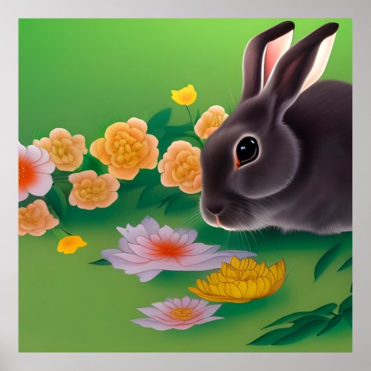 Kaninchen und Blume Poster (Vorne)