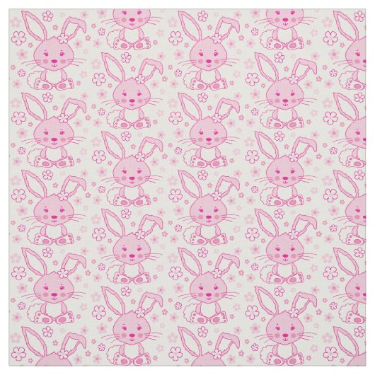 Kaninchen und Blume, rosa Stoff (Muster)