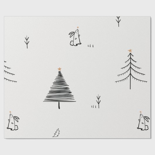 KANINCHEN UND CHRISTBAUM-GRAPHIKDESIGN GESCHENKVER GESCHENKPAPIER (Flach)
