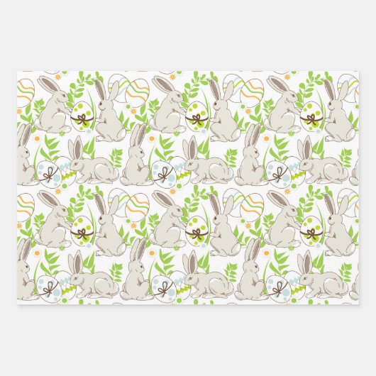Kaninchen und Eier, die Papierblätter umhüllen Geschenkpapier Set (Vorderseite)