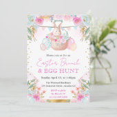 Kaninchen und Frühlingsblumen Ostern Einladung (Stehend Vorderseite)