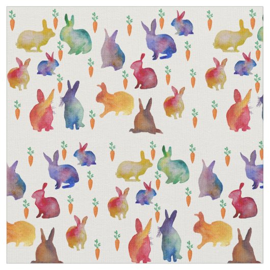 Kaninchen und Karotten Aquarellkunst Stoff (Nahaufnahme)