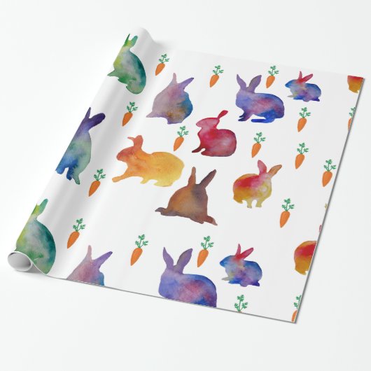 Kaninchen und Karotten Wassercolo Art Wrapping Pap Geschenkpapier (Ungerollt)