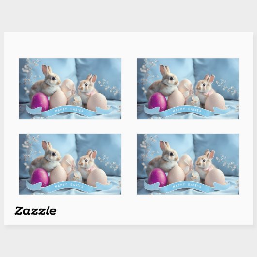 Kaninchen und Ostereier in Rectangle Rechteckiger Aufkleber (Blatt)