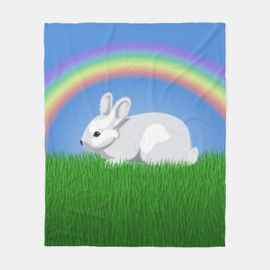 Kaninchen und Regenbogen Fleecedecke (Vorderseite)