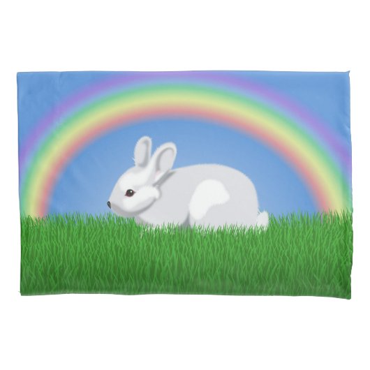 Kaninchen und Regenbogen Kissenbezug (Vorderseite)