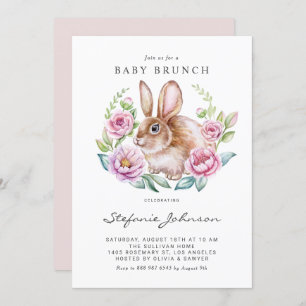 Kaninchen und rosa Blume Kinderbrunch Einladung