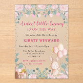 Kaninchen und rosa Blume Kinderdusche Acryleinladungen (Vorderseite)