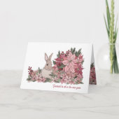 Kaninchen und rosa Blume - Neujahrskarte Karte (Vorderseite)