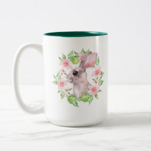 Kaninchen und rosa Blume Zweifarbige Tasse