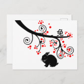 Kaninchen und Rote Blüten im Jahr 2023 Postkarte (Vorne/Hinten)