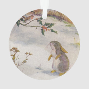 Kaninchen und Rotkehlchen Vintage-Bild Ornament