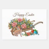 Kaninchen und Schubkarren für Vintage OsterRose Geschenkpapier Set (Vorderseite)