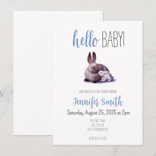 Kaninchen und Sonnendusche Einladung (Vorne/Hinten)