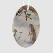 Kaninchen und Vintages Bild Robins Ornament (Vorderseite)