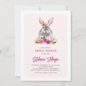 Kaninchen und violette Blumen Brautparty Einladung (Vorderseite)