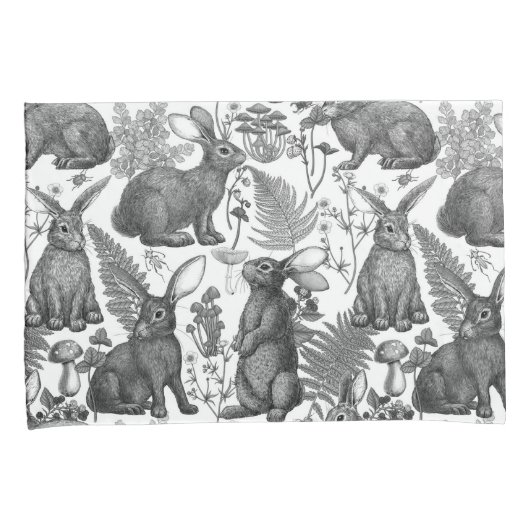 Kaninchen und Waldflora2 Fallbeispiel Kissenbezug (Vorderseite-Rechts)