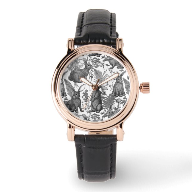 Kaninchen und Waldflora 2 Beobachten Armbanduhr (Vorderseite)