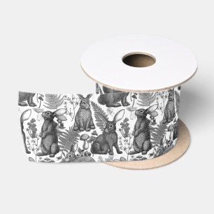 Kaninchen und Waldflora 2 Satin Ribbon Satinband