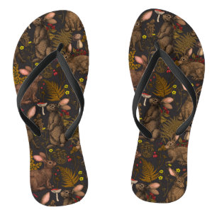 Kaninchen und Waldflora 3 Flip Flops Badesandalen