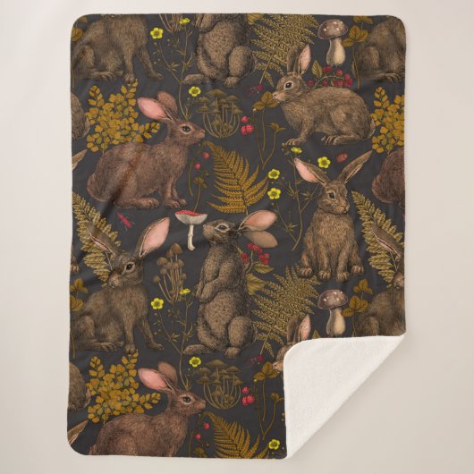 Kaninchen und Waldflora 3 Sherpa Blanket Sherpadecke (Vorderseite)