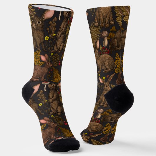 Kaninchen und Waldflora 3Socken Socken (Gewinkelt)